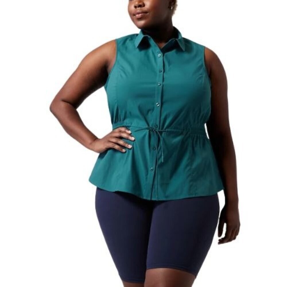 Athleta Levitate Poplin Tank Top Blouse 3X Borealis Green #798899